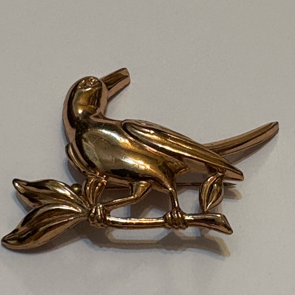 Coro Bird Sterling Brooch 2 3/4” Vintage Gold Vermeil Midcentury Modern 1940’s